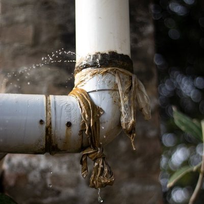 Leaking pipe fitting outside a home